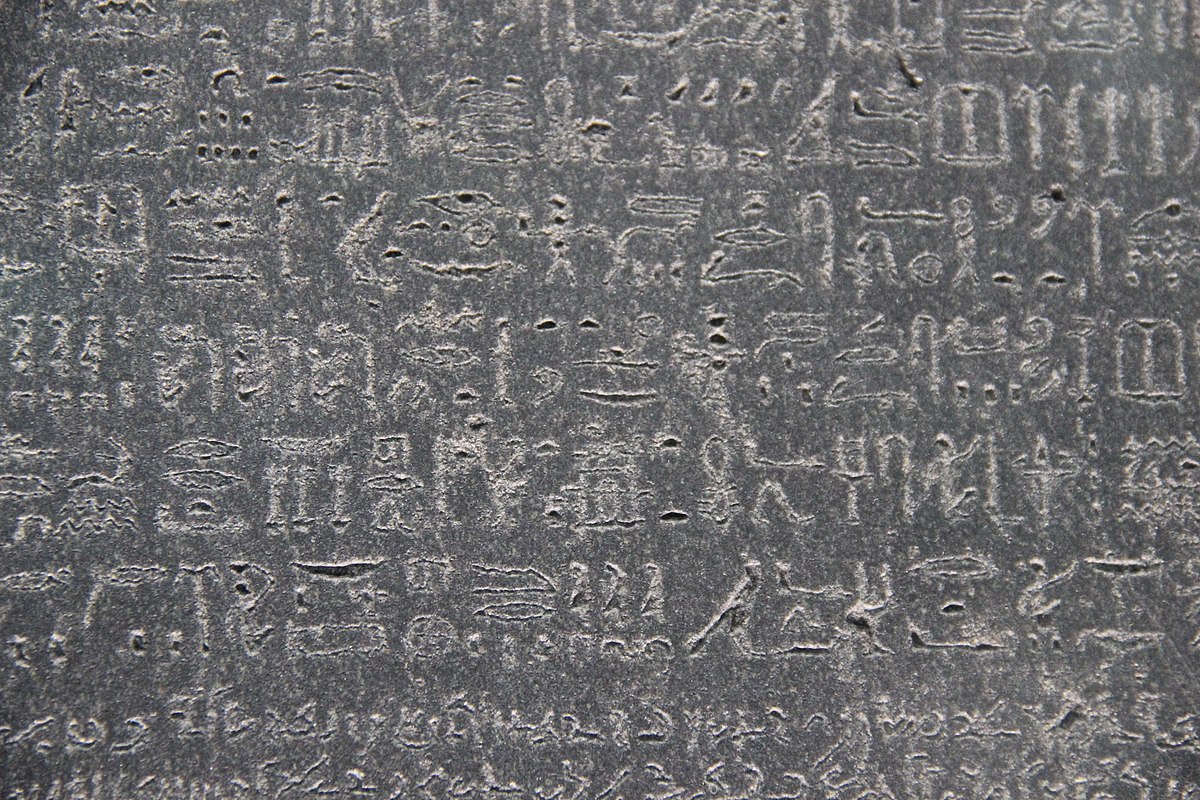 Todd, Gary. "Egyptian Hieroglyphics from Rosetta Stone." Wikimedia Commons, 01 Aug. 2017. https://commons.wikimedia.org/wiki/File:Egyptian_Hieroglyphics_from_Rosetta_Stone_(35701840954).jpg